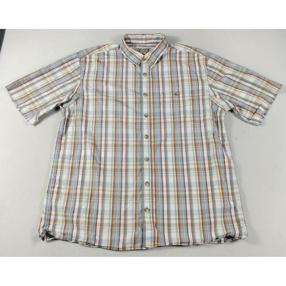 Duluth Trading Co Shirt Mens XLT Multicolor Plaid Short Sleeve Casual Button Up